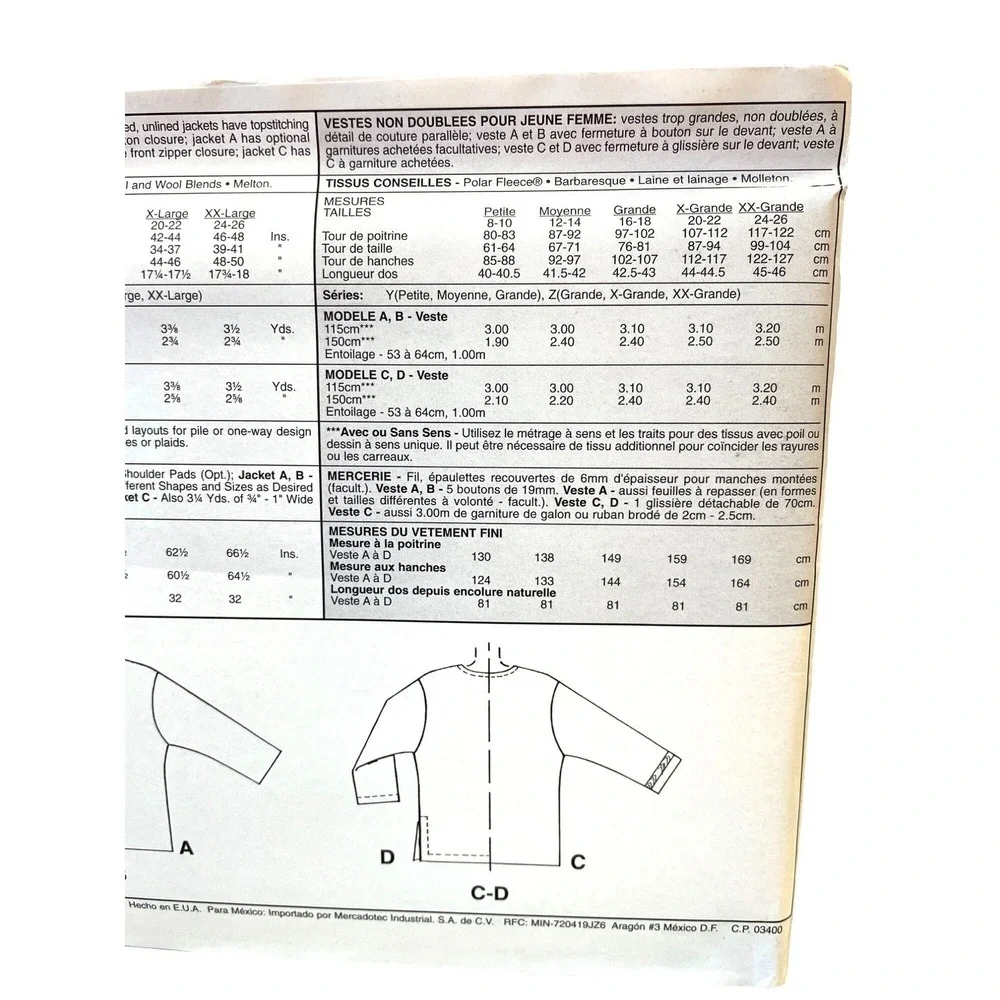 McCalls Sewing Pattern 2963 P486 Coat Jacket‎ Fleece Misses Size S-L